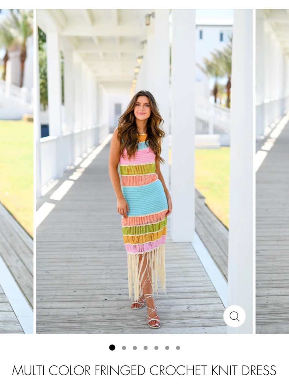 Fancy D Multi-Color Fringed Crochet Knit Swim Coverup Dress